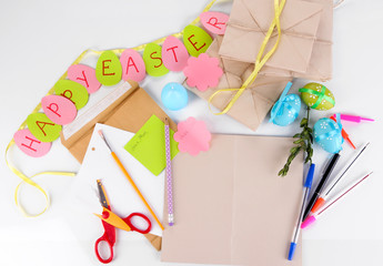 Writing letter of congratulations to Easter holidays isolated