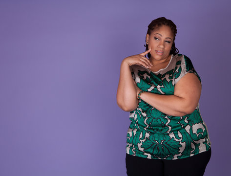 Plus sive woman with an idea (room for copy)