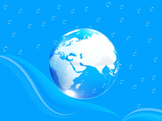 Fototapeta premium Blue water drops background and earth