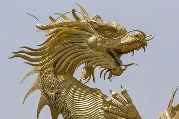Gold dragon statue in a chinese temple