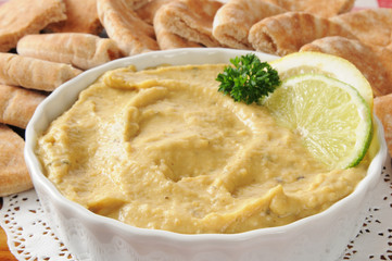 Hummus with pita wedges