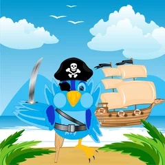 Wall murals Pirates Bird pirate ashore tropical island