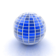 abstract 3d sphere with blue mosaic design