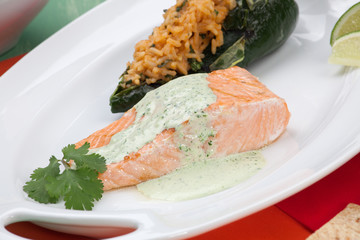 Grilled Salmon With Cilantro - Jalapeno Creme
