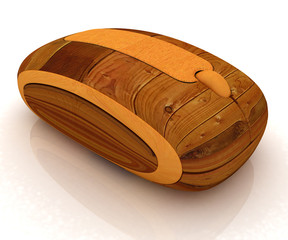 Wooden computer mouse on white background,