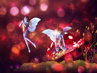 Washable wall murals Fairies and elves Magic mushroom fairy