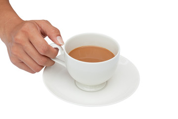 Coffee cup with hand isolated on the white background