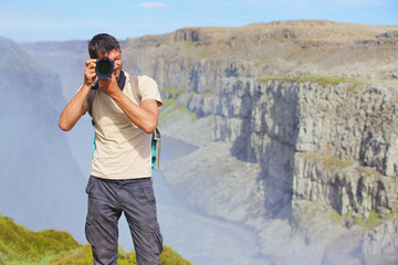 View of woman photographer. Iceland