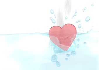 3d graphic of a wet heart sign fallen into water