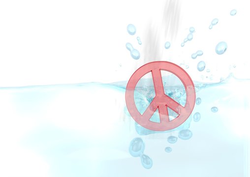 3d graphic of a drowing peace symbol fallen into water
