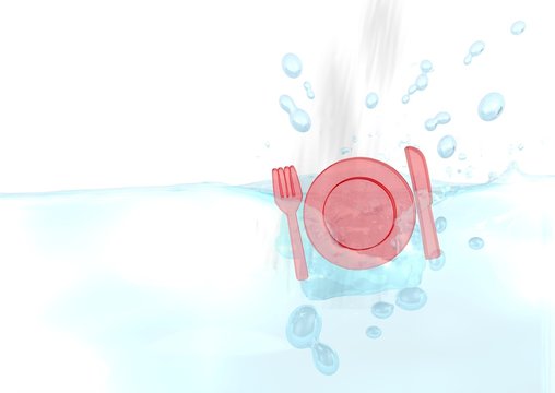 3d render of a fresh restaurant symbol fallen into water