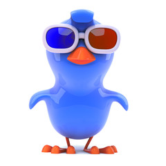 Blue bird in 3d glasses