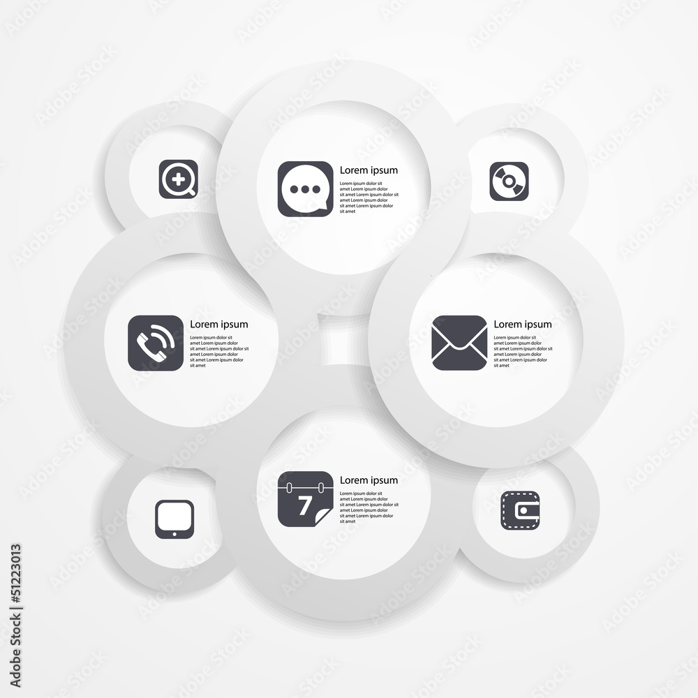 Aufkleber paper circle infographic web template with media icons