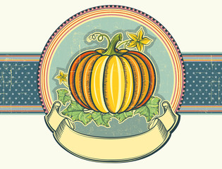 Pumpkin Vintage label illustration on old paper.