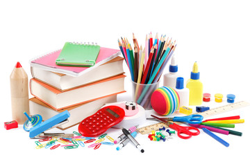 Naklejka premium School and office supplies on white background. Back to school.