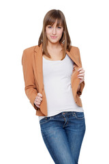 Cute Young Woman Holding Jacket