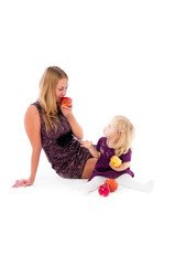 mother with the daughter apple on a white background.