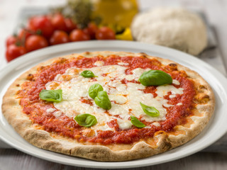 margherita pizza with buffalo mozzarella, selective focus