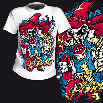 T-Shirt Print Comic Skull