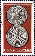 Cretan coin, 3rd century BC (Apollo and labyrinth) (Greece 1963)