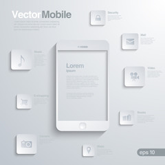 Mobile Smartphone with icon interface. Infographics.