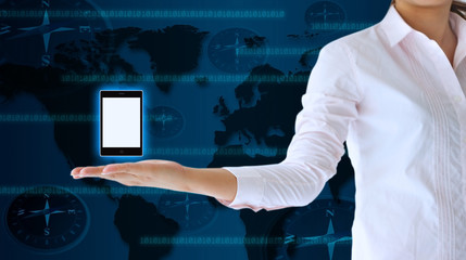 Business woman holding a mobile phone