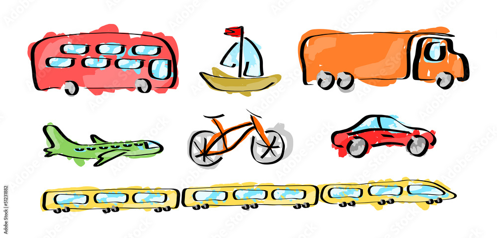 Wall mural set of various transports - illustration