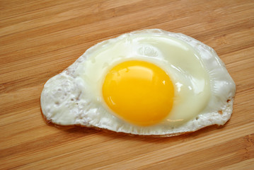 Fried Egg on a Wooden Table