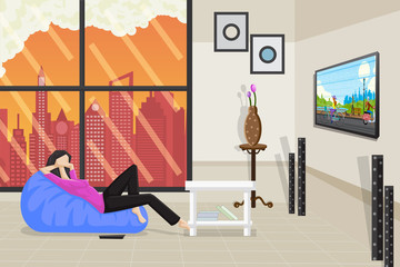 Lady Relaxing and Watching Television
