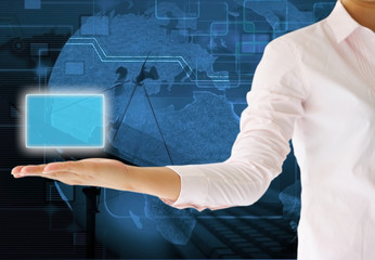 Touch screen interface on Woman hand business