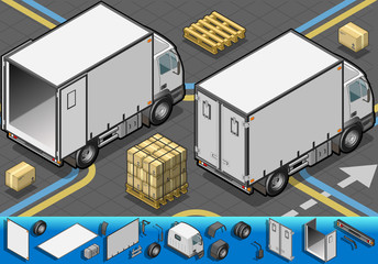 isometric container refrigerator truck in rear view
