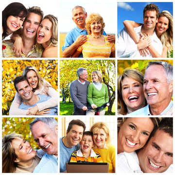 Happy family collage background.
