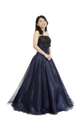 young asian woman in evening dress,  isolated on white