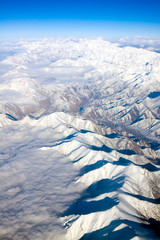 Aerial view of snow-covered mountains