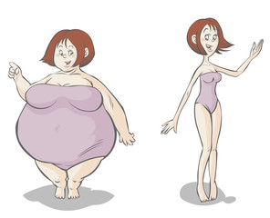 Cartoon Fat-slim female characters.