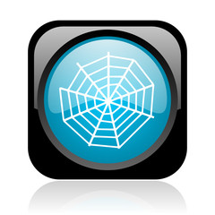 spider web black and blue square web glossy icon