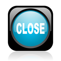 close black and blue square web glossy icon