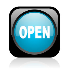 open black and blue square web glossy icon