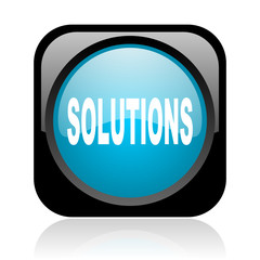 solutions black and blue square web glossy icon