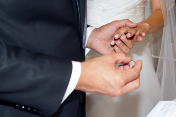 Wedding ring exchange.