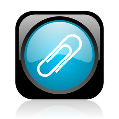 paper clip black and blue square web glossy icon