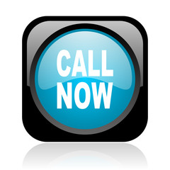 call now black and blue square web glossy icon