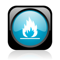 flames black and blue square web glossy icon