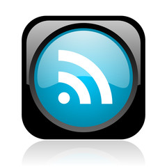 rss black and blue square web glossy icon