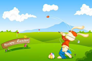 Obraz na płótnie Canvas Bunny gry w golfa z Easter Egg
