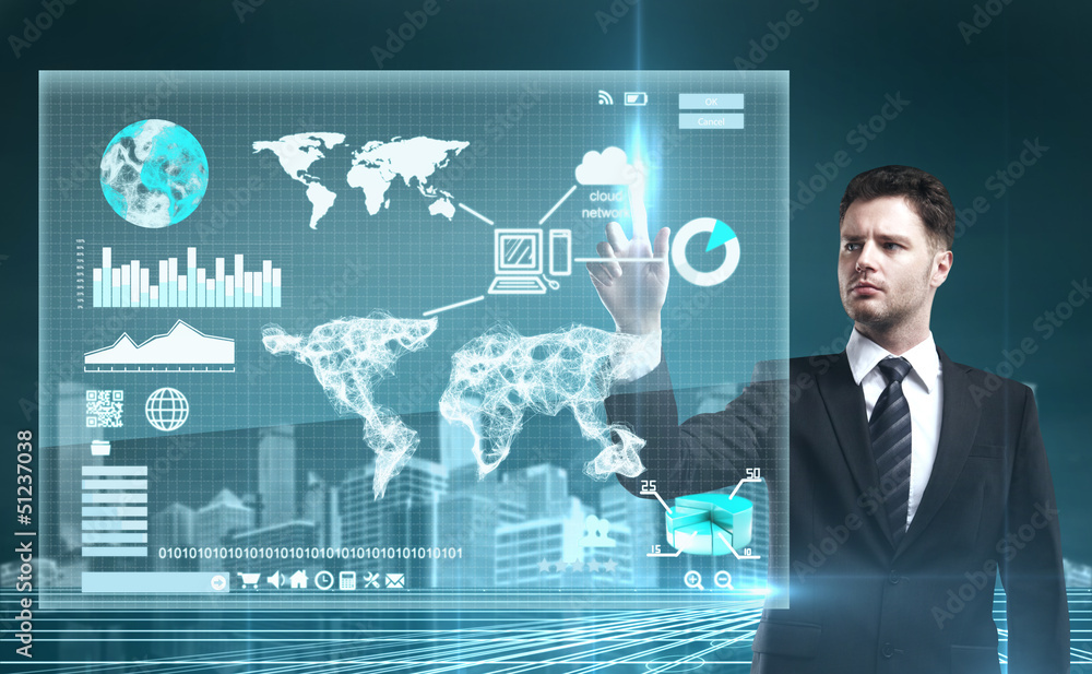 Poster man pushing interface