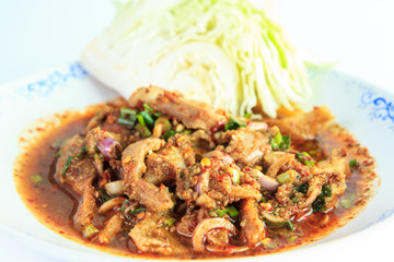 Spicy Thai pork Salad or Nam-Tok