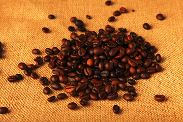 Coffee beans on canvas sack