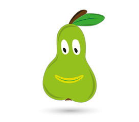 green funny and smiling pear with eyes and mouth