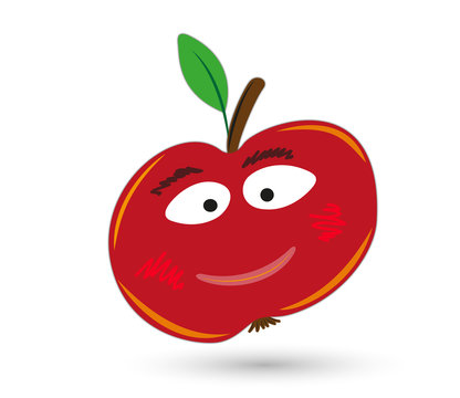 red funny and smiling apple with eyes and mouth